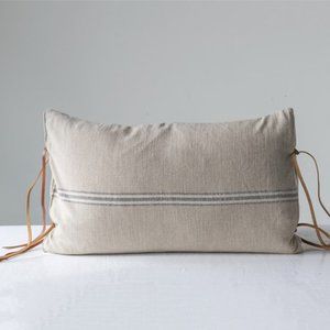 Cotton Stripe Pillow with Leather Ties
